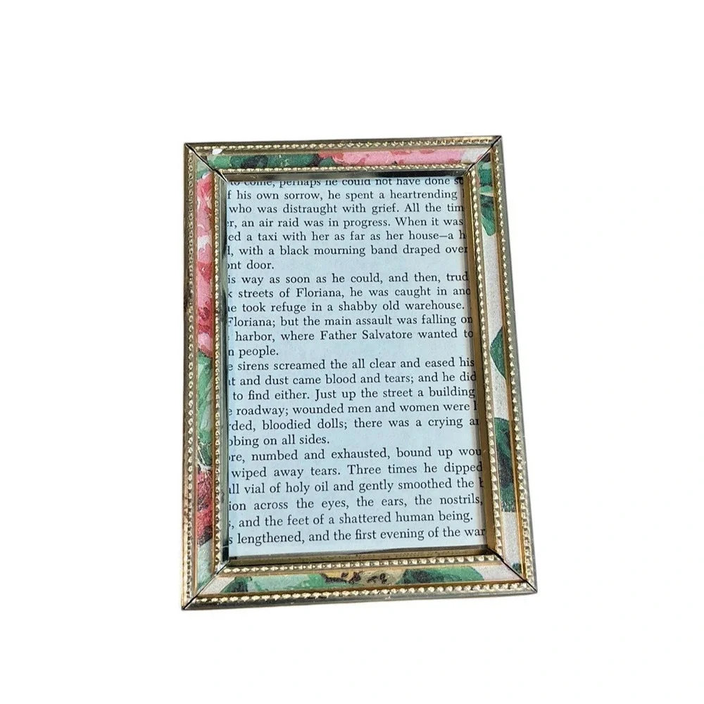 Vintage 90s Floral Print Picture Frame, 3x4 Photo, Metal Frame